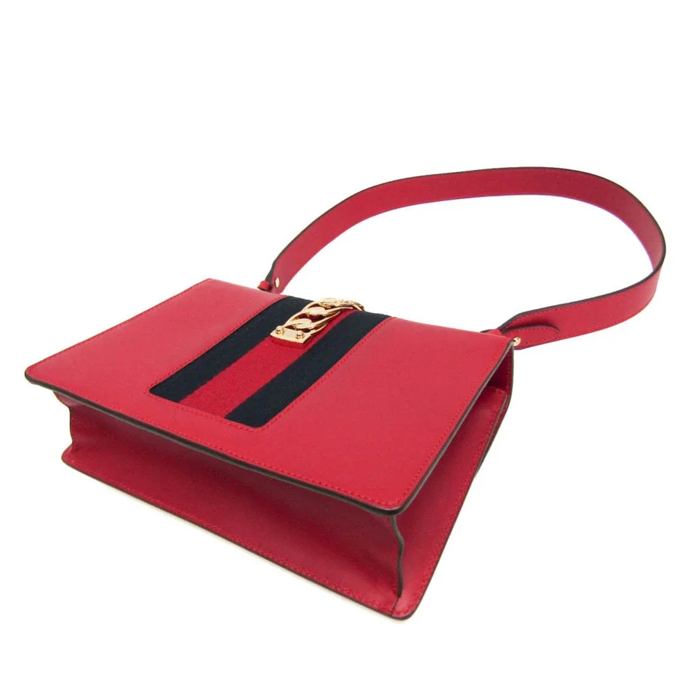GUCCI Red Leather Sylvie Shoulder Bag - Picture 2 of 14